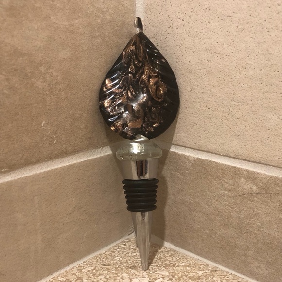 New - Murano Style Art Glass Wine Stopper - Black with Gold - Picture 1 of 3